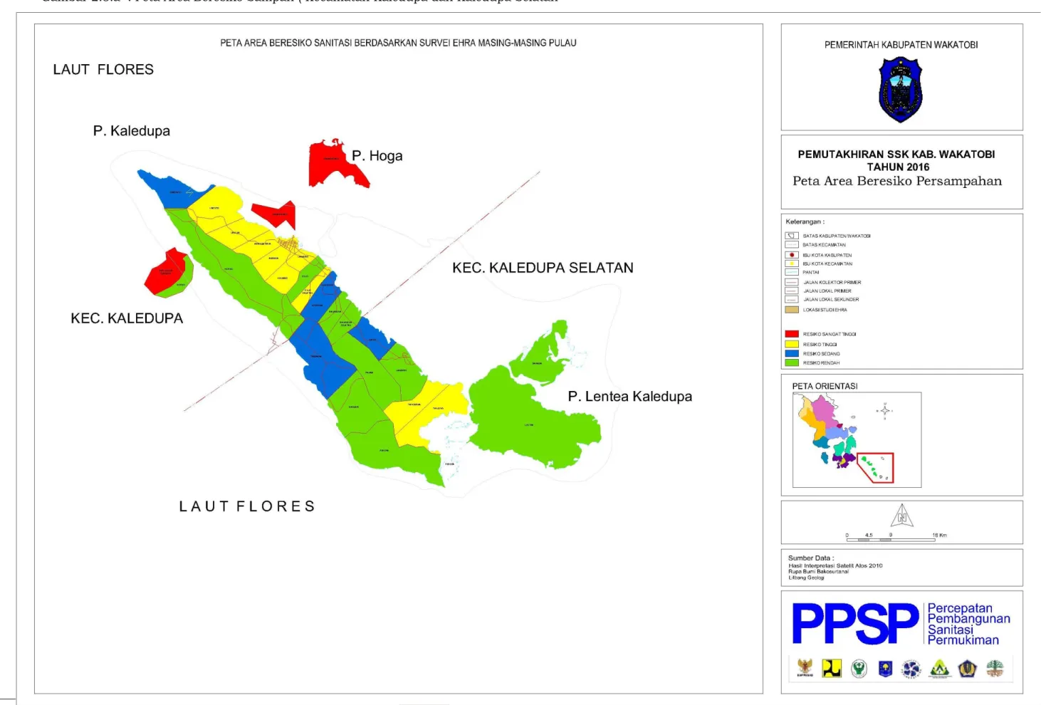 Gambar 2.8.a  : Peta Area Beresiko Sampah ( Kecamatan Kaledupa dan Kaledupa Selatan 