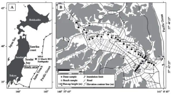 Gambar 3. Lokasi survei endapan tsunami Tohoku Oki di lembah Yunuki (Putra et al., 2013b).