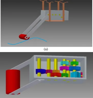 Gambar  1.  Pemodelan  (a)  peletakan  mekanisme  PLTG-AIR  (b)  susunan  gearbox mekanisme PLTG-Air