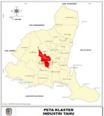 Gambar 4.2  Peta Klaster Industri Tahu di Kabupaten Banyuwangi  Tabel 4.2 Desa Lokasi Klaster Industri Tahu di Kabupaten Banyuwangi 