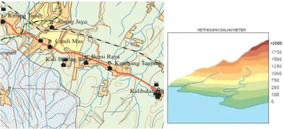 Gambar 2. 1 (a) Topografi desa kalibening raya dan (b) keadaan kali di desa  kalibening raya  