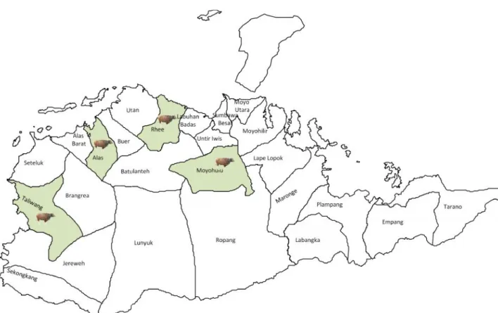 Gambar 2. Peta Pengembangan Kawasan Sapi potong di Pulau Sumbawa (Kabupaten Sumbawa Barat dan Kabupaten Sumbawa).