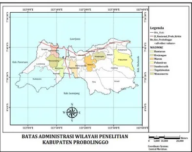 Gambar 1.  Kolasi daerah penelitian status kektritisan lahan di Kabupaten Probolinggo 