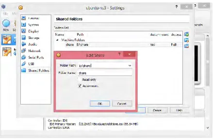 Gambar 4-2 Konfigurasi Shared Folders pada VirtualBox 