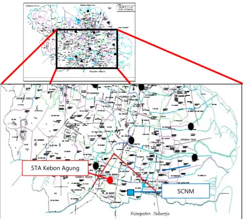 Gambar 4.3. Sebaran Stasiun Hujan di Surabaya (Peta Insert) dan Batas  Pengaruh Stasiun Hujan Kebon Agung dalam Bentuk Poligon Thiesen.