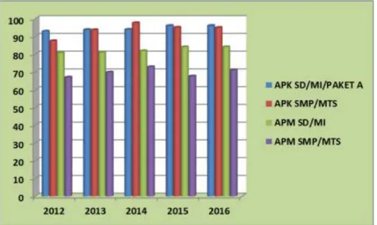 Grafik Perkembangan Capaian APK dan APM  Tahun 2012 – 2016 