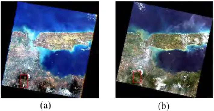 Gambar 4.1 (a) Citra Landsat 7 dan (b) Citra Landsat 8  Daerah Sub DAS Brantas Hulu Kota Batu 