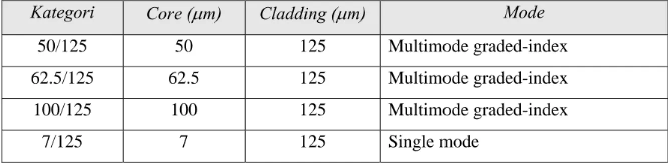 Tabel 4.3. Kategori kabel serat optik (Forouzan, 2007) 