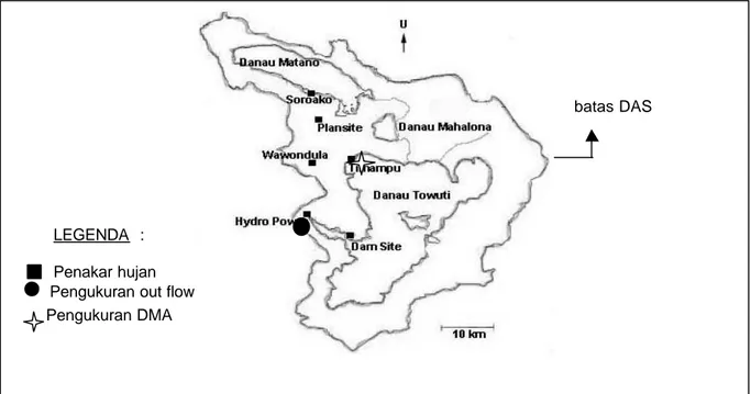 Gambar 1. Peta lokasi penelitian dan pengukuran hidrologi 