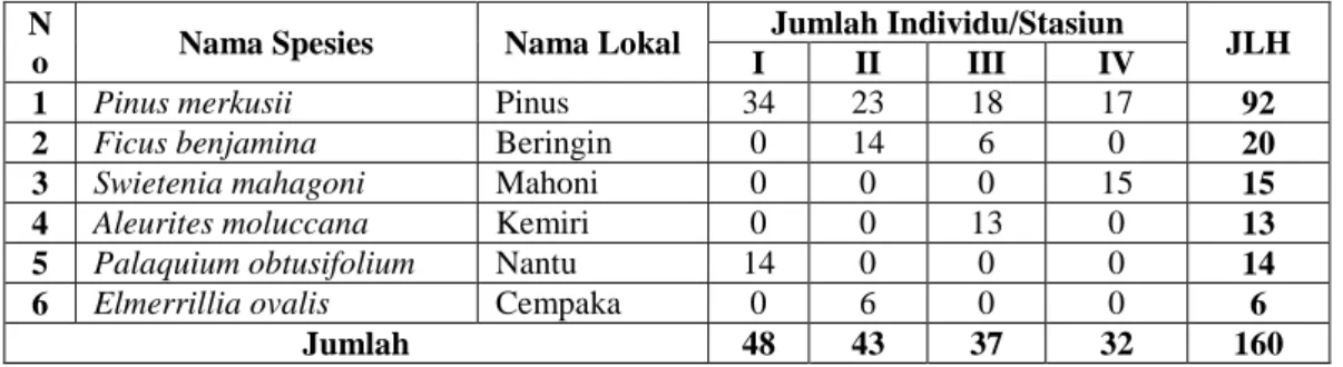 Tabel 4.1 : Jenis Pohon Yang Ditemukan di Kawasan Hutan GunungDamar  Kabupaten Gorontalo 