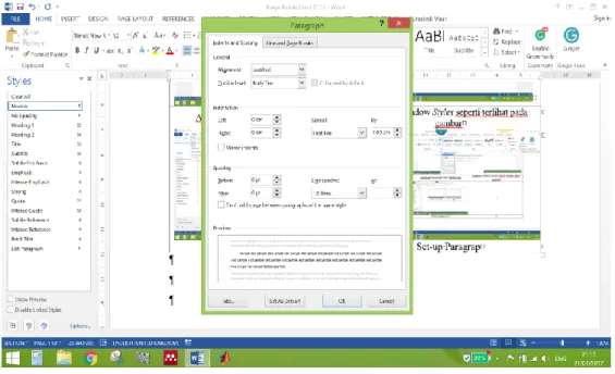 Gambar 1.6   Cara  membuat  format  paragraph  pada  Styles  “Karya  Ilmiah  Paragrap” pada Word 2013