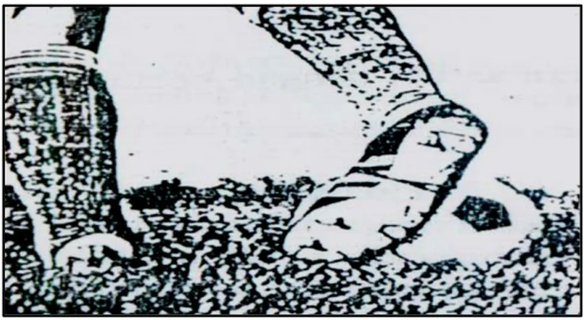 Gambar 3. Menendang dengan kaki kura-kura bagian luar  (A.Sarumpaet, dkk. 1992 : 22) 