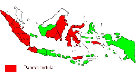 Gambar 1  Peta penyebaran rabies di Indonesia  tahun  2003.  