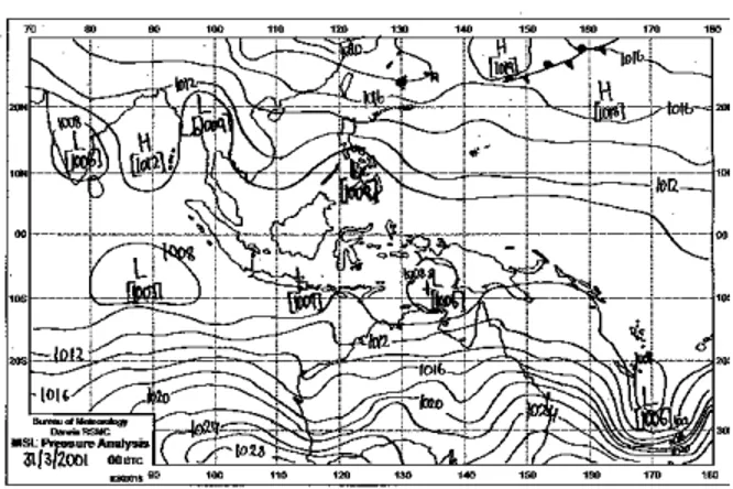Gambar 6. Analisis angin gradien tanggal 27  Maret 2001, 07:00 wib. 