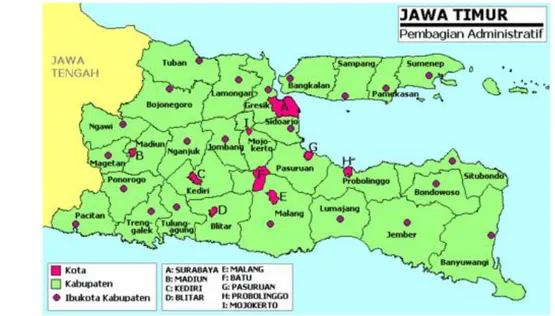 Gambar 1  Peta administratif Propinsi Jawa Timur 