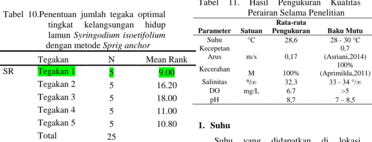 Tabel  9.  Penentuan jumlah tegakan optimal                       laju  pertumbuhan  lamun                   Syringodium    isoetifolium  dengan                   metode Sprig anchor 