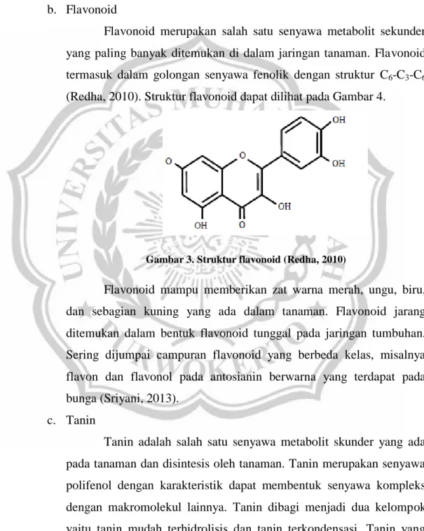 Gambar 3. Struktur flavonoid (Redha, 2010) 