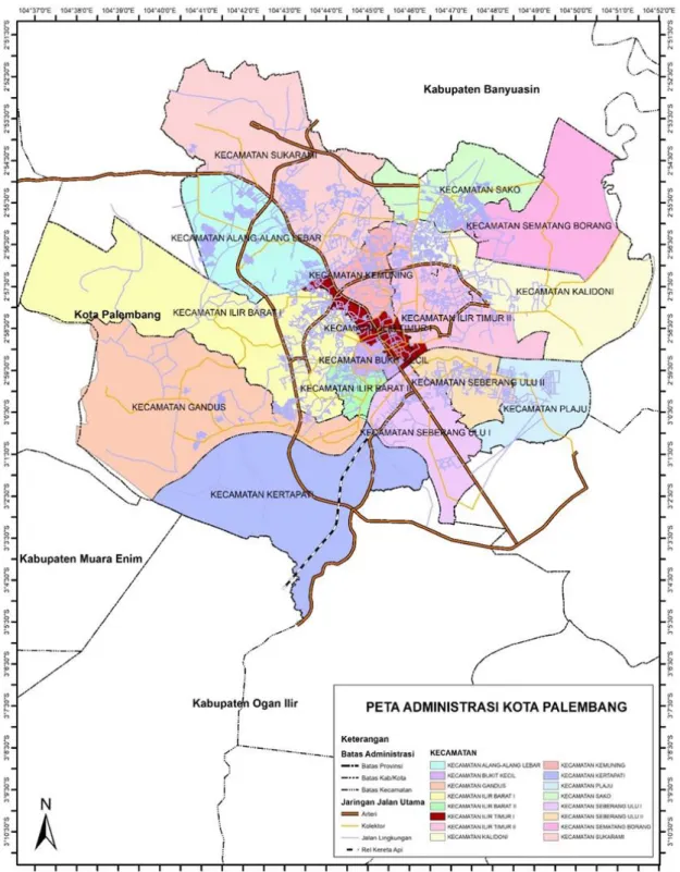 Gambar 1.1 Peta Administrasi Kota Palembang