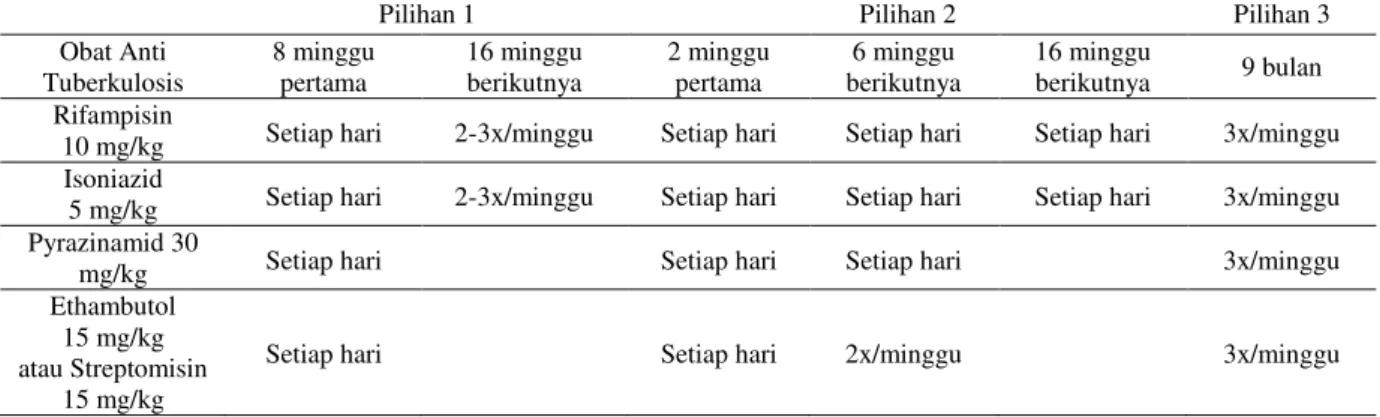 Tabel 1. Pedoman terapi untuk infeksi Mycobacterium tuberculosis. 3 