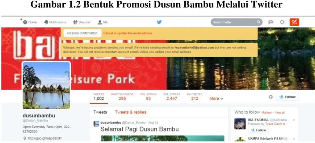 Gambar 1.2 Bentuk Promosi Dusun Bambu Melalui Twitter 