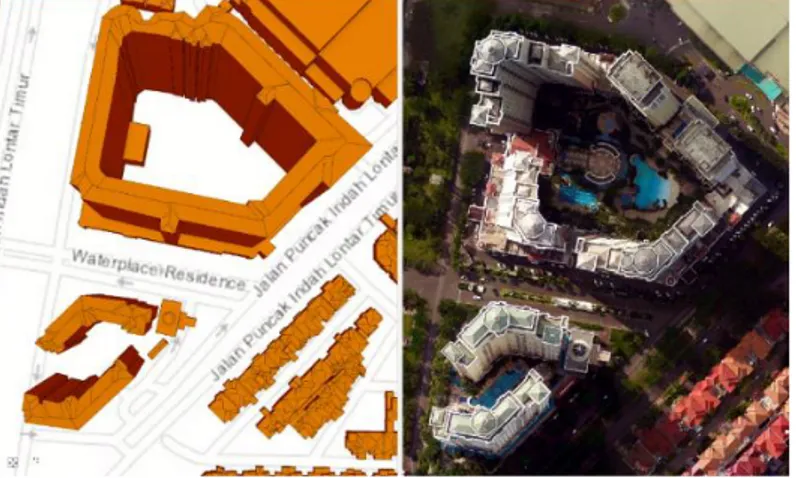 Gambar 4.24 Bangunan gedung tinggi yang memiliki struktur  atap kompleks dan unik sehingga sulit untuk dimodelkan