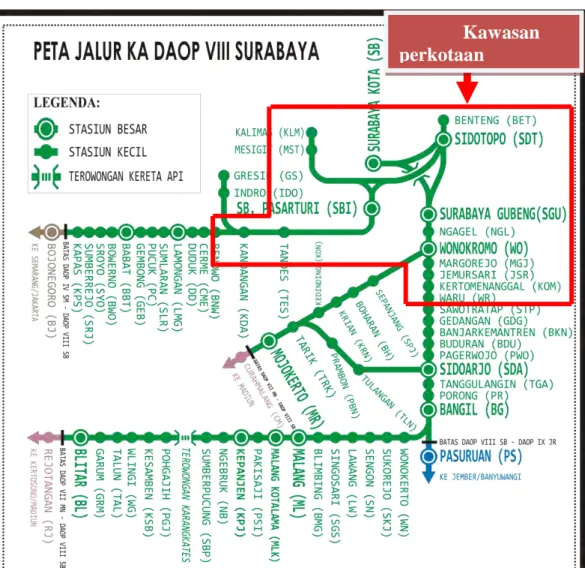Gambar 2.5 Peta Jalur Kereta Api DAOP VIII Surabaya   Sumber : KAI DAOP VIII Surabaya 