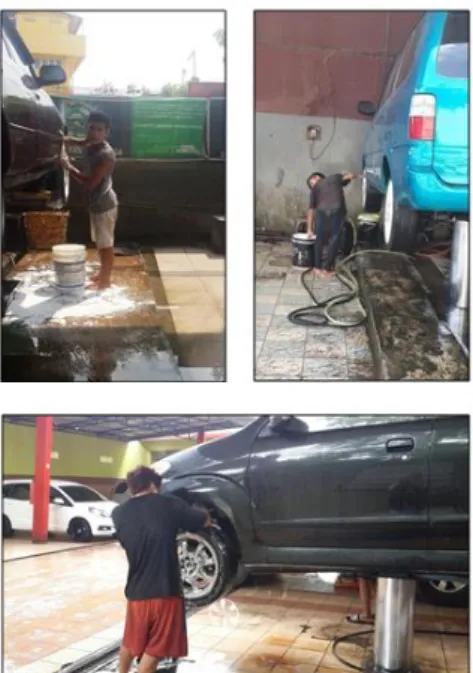 Gambar 1.Pekerja pencuci mobil tidak menggunakan alat pelindung diri    