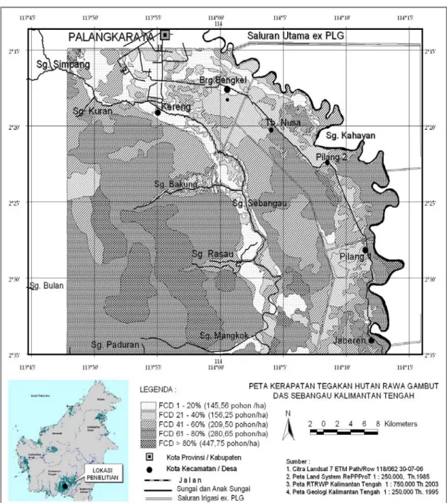 Gambar 5. Peta Kerapatan Tegakan Hutan Rawa Gambut Das Sebangau  Kalimantan Tengah 