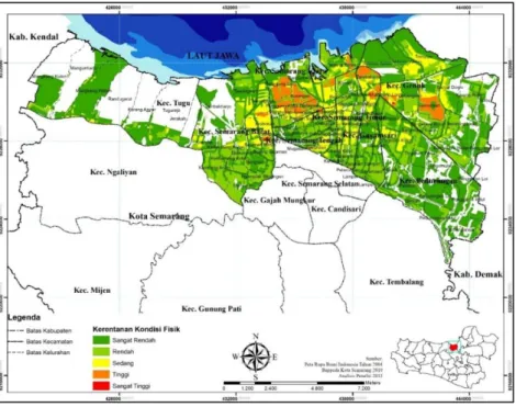Gambar 3. Peta Kerentanan Kondisi Fisik Terhadap Bencana Rob dan Genangan Di Wilayah Pesisir Kota                      Semarang (analisis, 2015) 
