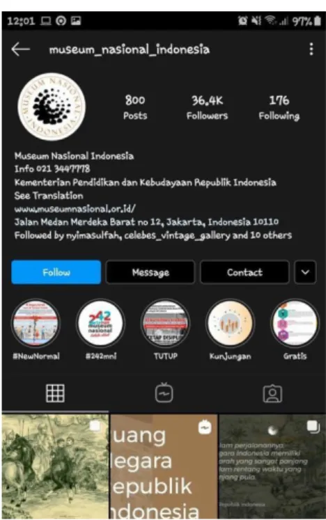Gambar 6 Tampilan akun resmi Instagram Museum Nasional  Sumber: Instagram @museum_nasional_indonesia
