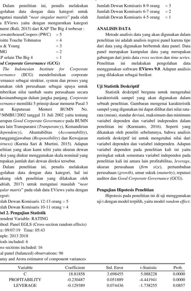 Tabel 2. Pengujian Statistik  Dependent Variable: RATING 