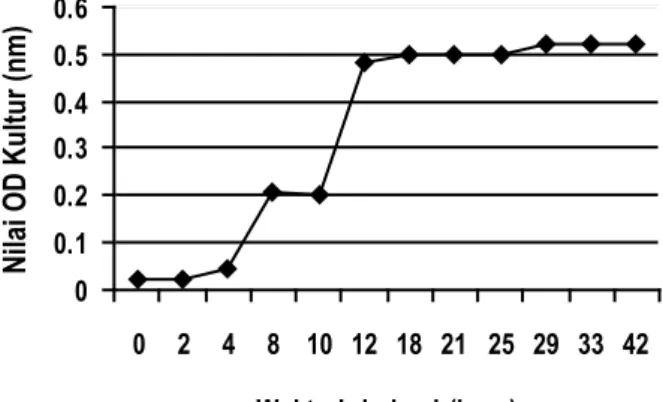 Tabel 1.  Nilai aktivitas emulsifikasi supernatan kultur bakteri  Pseudomonas sp. yang ditumbuhkan pada 3 substrat  berbeda terhadap tiga minyak uji (Nilai OD)