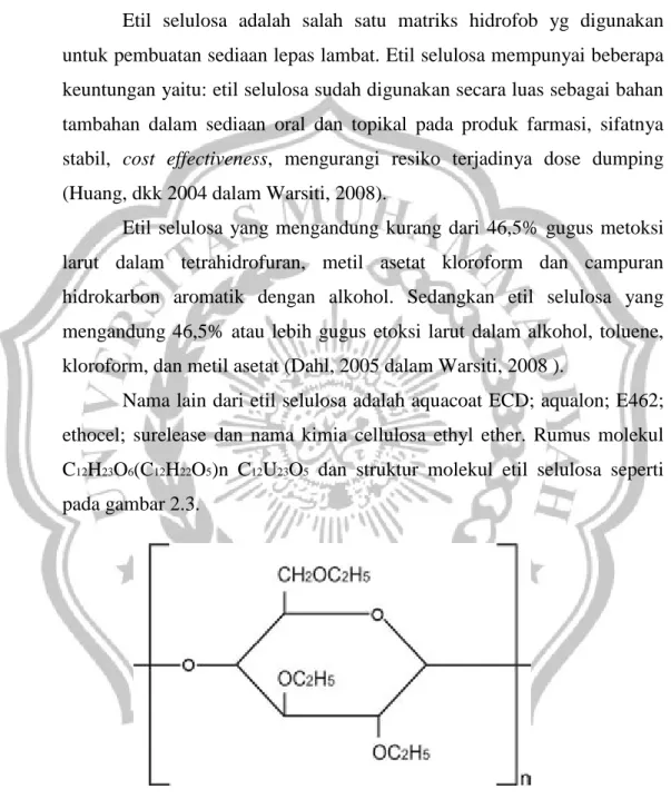 Gambar 2.3. Struktur Molekul Etil Selulosa (Dahl, 2005  dalam  Warsiti, 2008) 