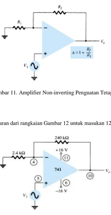 Gambar 11. Amplifier Non-inverting Penguatan Tetap  CONTOH 2 