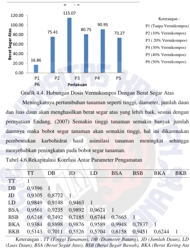 Tabel 4.6.Rekapitulasi Korelasi Antar Parameter Pengamatan  