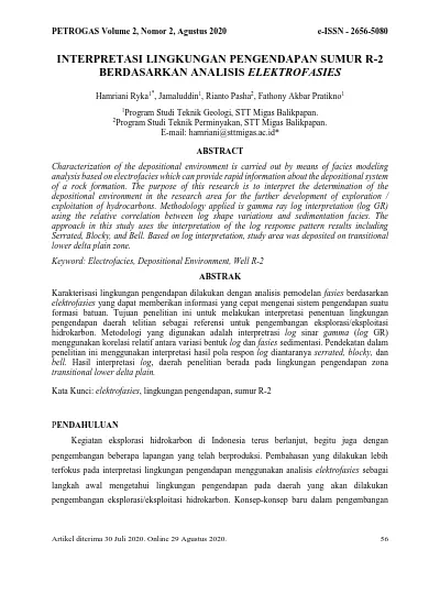 Interpretasi Lingkungan Pengendapan Sumur R 2 Berdasarkan Analisis Elektrofasies 8609