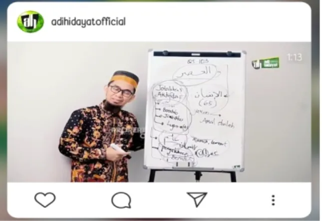 Gambar 4.11 potongan gambar dari instagram @adihidayatofficial Postingan tersebut seperti diruangan yang berdindingkan warna  putih  dengan  properti  sebuah  papan  tulis  dan  spidol  yang  digunakan  ustadz  adi  untuk  memberikan  penjelasan  dakwahnya