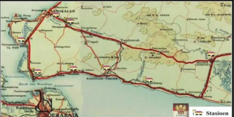 Gambar 1.1 Peta Lama Jalur Kereta Api Pulau Madura   Sumber: bangkalanmemory.blogspot.id , diakses 28 