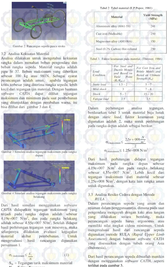 Gambar 2. Rancangan sepeda pasca stroke  3.2  Analisa Kekuatan Material 