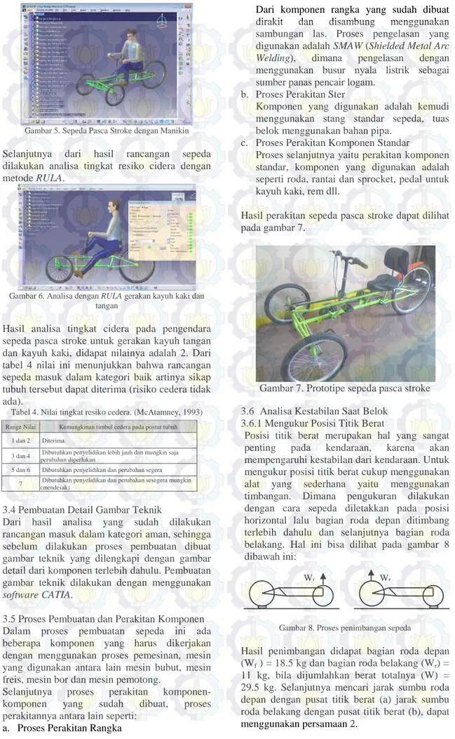 Gambar 5. Sepeda Pasca Stroke dengan Manikin  Selanjutnya dari hasil rancangan sepeda  dilakukan analisa tingkat resiko cidera dengan  metode RULA