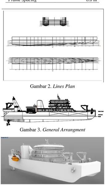 Tabel 1. Data Kapal  Data  Material  Steel  Loa  94.7 m  Lpp  85.9 m  B  25.6 m  T  5.74 m  H  9.71 m  Cb  0.61  Vs  17 knot  B Demihull 6.71 m  Frame Spacing  0.8 m 