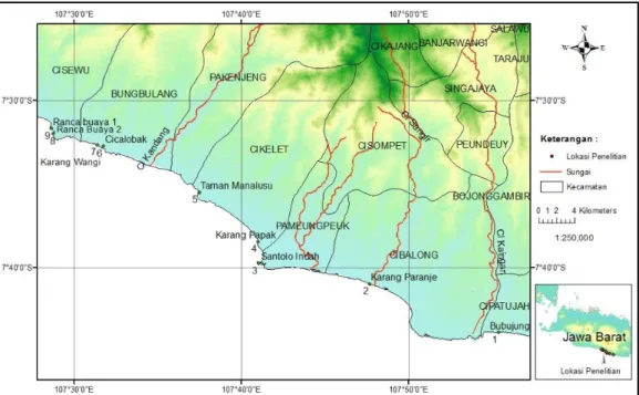 Gambar 1.  Lokasi  Penelitian  Lobster  di  Daerah Pemengpeuk, Selatan Garut 