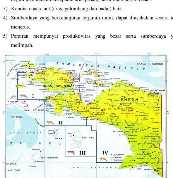 Gambar 10 Peta daerah penangkapan udang di perairan Laut Arafura  (DKP, 2005) 