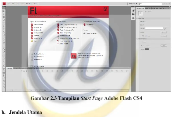 Gambar 2.3 Tampilan Start Page Adobe Flash CS4 