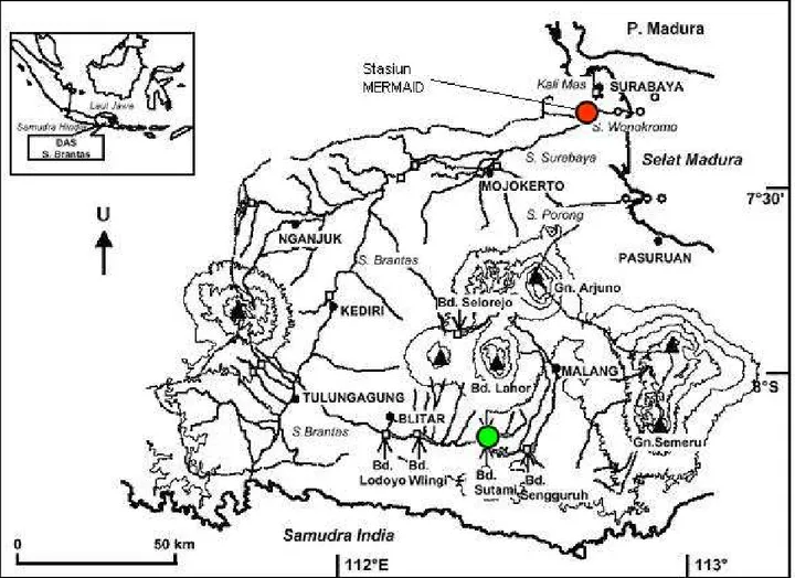Gambar 2 Wilayah Studi di Sungai, Muara dan Laut sekitar Sungai Wonokromo dan Porong (Jennerjahn  et
