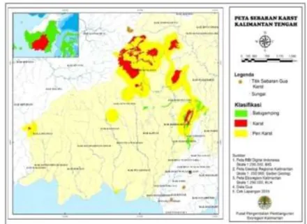 Gambar 4. Peta sebaran batu gamping dan karst di Provinsi Kalimantan  Tengah. 