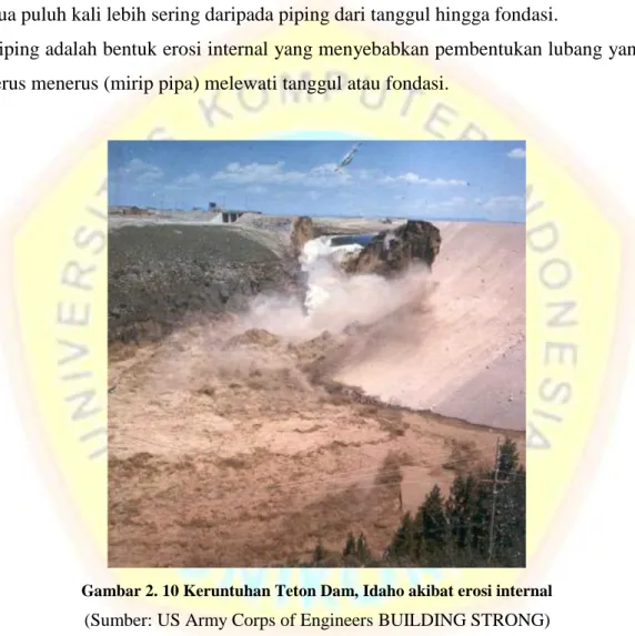 Gambar 2. 10 Keruntuhan Teton Dam, Idaho akibat erosi internal (Sumber: US Army Corps of Engineers BUILDING STRONG) 
