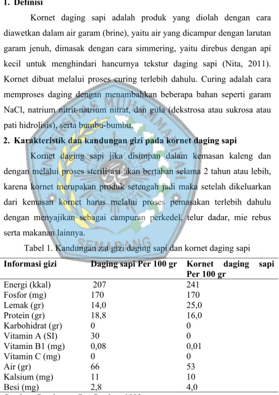 Tabel 1. Kandungan zat gizi daging sapi dan kornet daging sapi