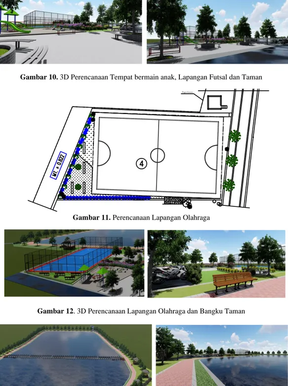 Gambar 10. 3D Perencanaan Tempat bermain anak, Lapangan Futsal dan Taman 