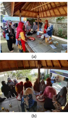 Gambar  6.  (a)  Daging  kelapa  yang  telah  diiris  tipis  dan  siap  dikeringkan  menggunakan  alat  pengering;  (b)  Proses  pengeringan  